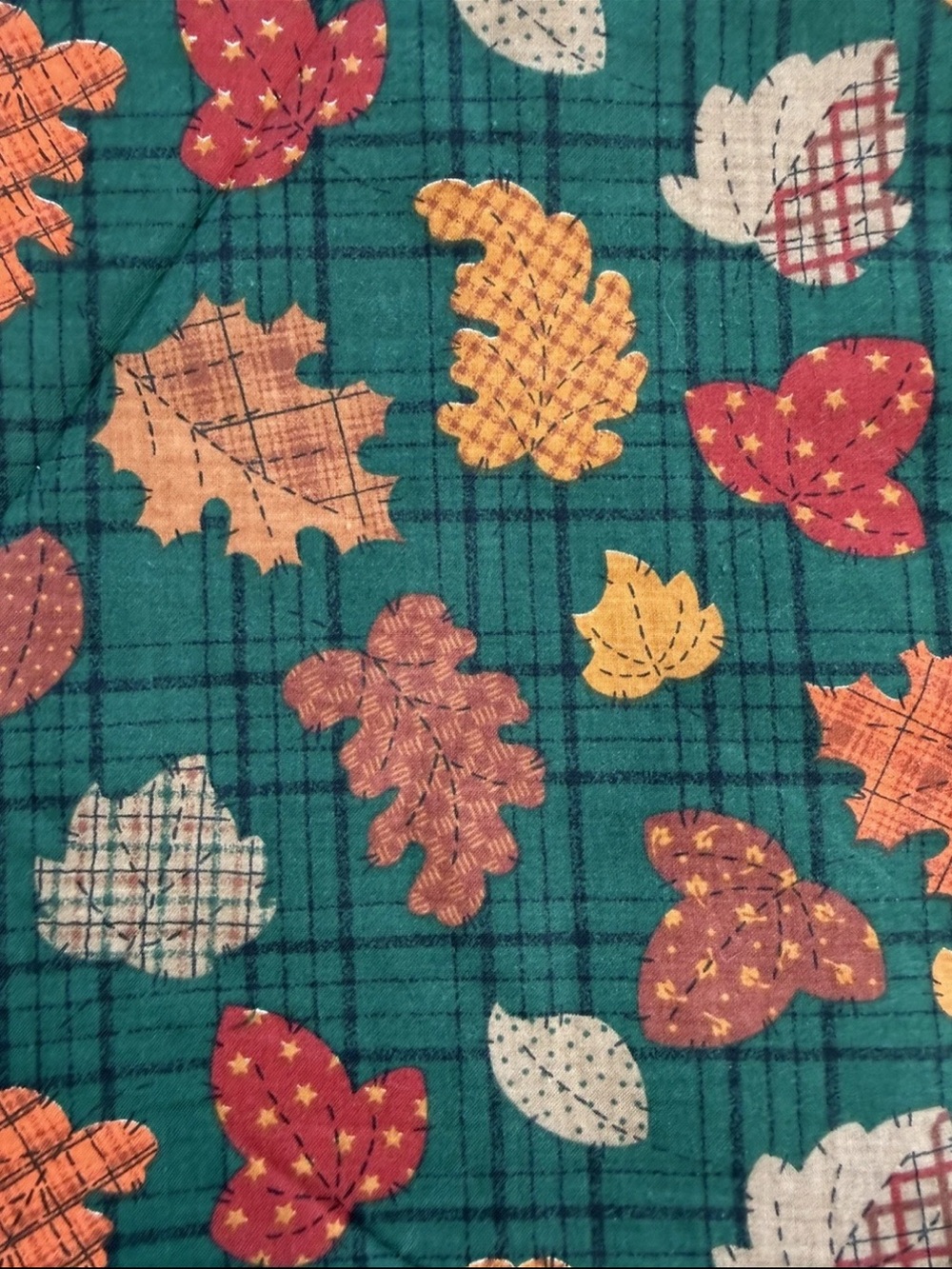 VTG Fabric Traditions 1994 Quilting Cotton Green Plaid With Autumn Leaves